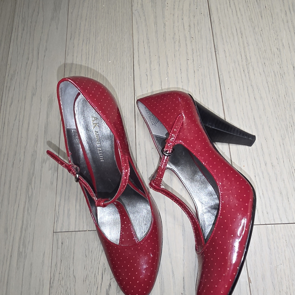 Anne Klein Red Patent T-Strap Pumps - Picture 4 of 5